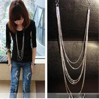 Aliexpress.com Comprar 2017 Moda Largo Collar para Las Mujeres de Plata de La Vendimia de Múltiples capas de la Cadena Borla Collar Declaración Joyería