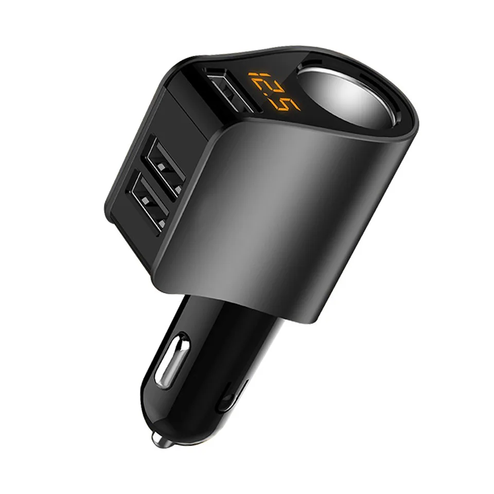 Cunymagos Car Cigarette Lighter Socket Splitter 3 USB Car Charger Quick Charge Voltage Monitor Power Adapter 5V 3.1A Car Charger (3)