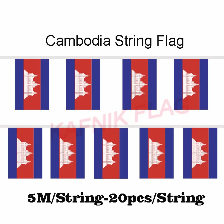 

KAFNIK,5 meters 20 faces 14*21CM Cambodia String Flag Banner Bar For Party Decoration/World Event Carnival Decor