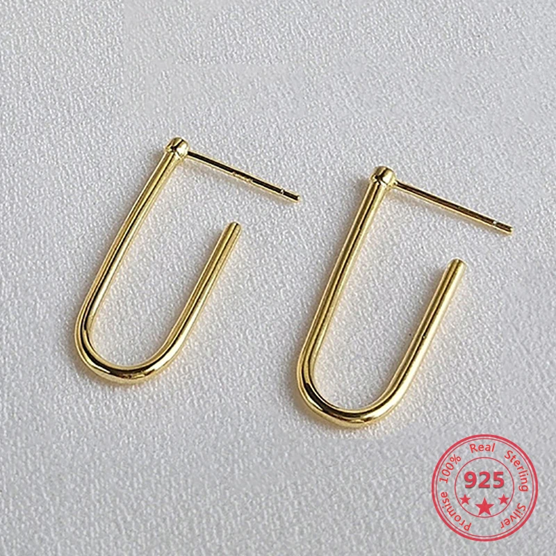 

925 Sterling Silver Earrings Simple Geometric Stud Earrings Gold For Women Silver Jewelry