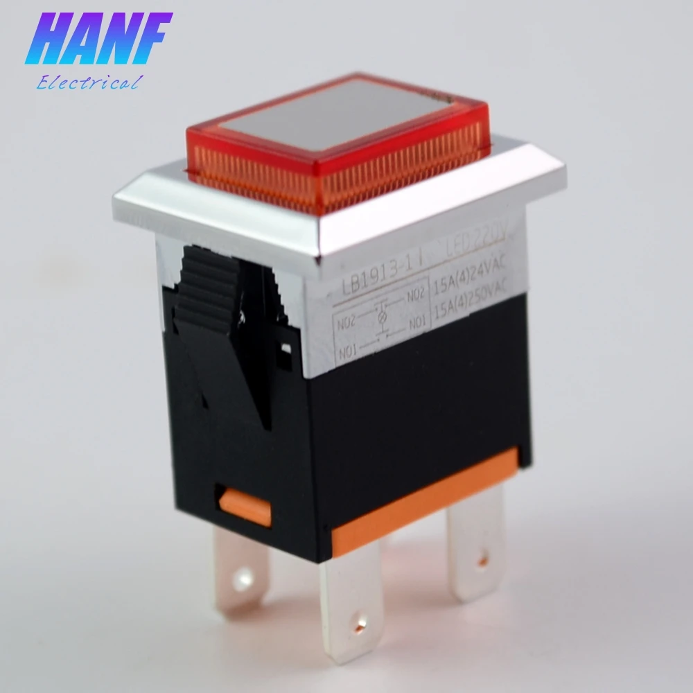 

1pcs Square Push Button Switch with Red LED Light 4 pins Self-return Plastic Rocker Lamp 2NO 15A/250V High Quality