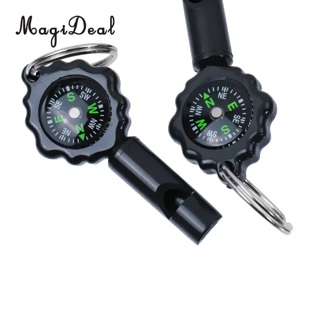 MagiDeal High Quality Professional Military Compass Pack of 2 2 in 1 Whistle Keychain Compass for Outdoor Camping Hiking Sport