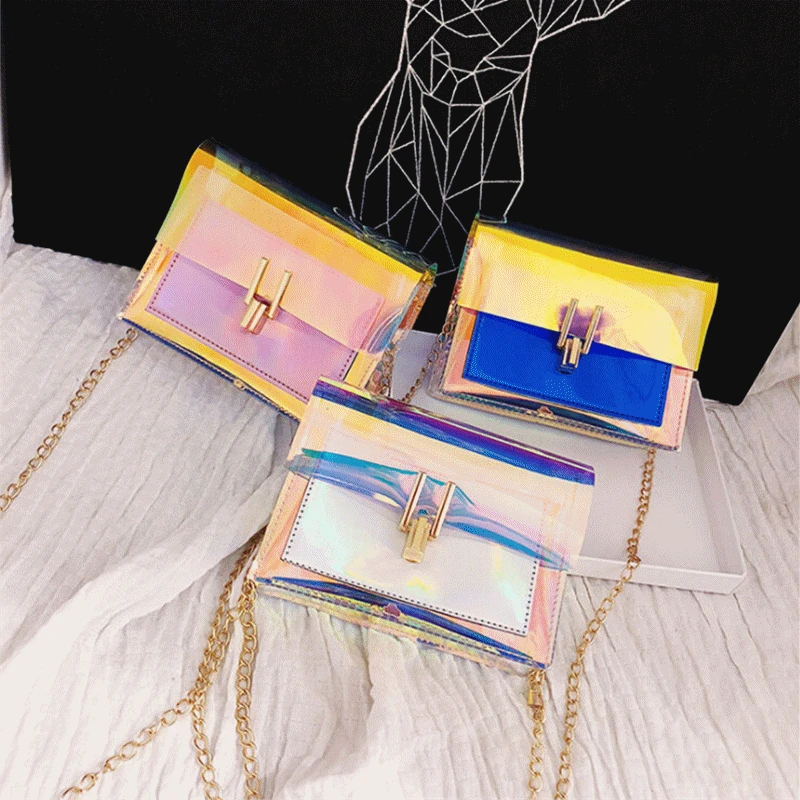 النساء الليزر Crossbody حقيبة رسول حقيبة كتف PVC هلام صغيرة حمل حقيبة ساع الليزر الثلاثية الأبعاد سيدة