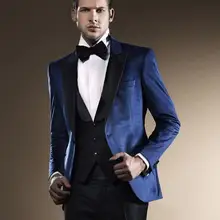 Костюмы на заказ уменьшают подходящую одна кнопка жених смокинги пик черный Groomsmen свадебное выпускного вечера( куртка+ брюки+ жилет+ галстук