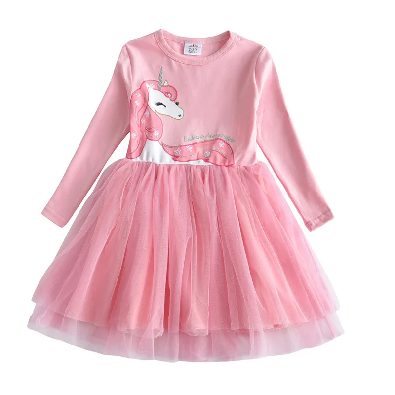 

Multicolored meshgirls dress Children's long-sleeved children Dresses unicorn Dresses 2019 children cotton autumn dress for girl