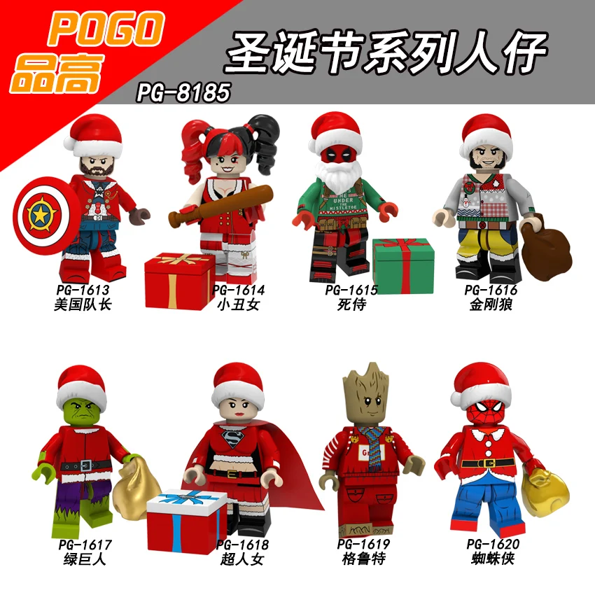 

Building Blocks Merry Christmas Harley Quinn Wolverine Deadpool Superma Tree Man Spider-man Spiderman Captain American PG8185