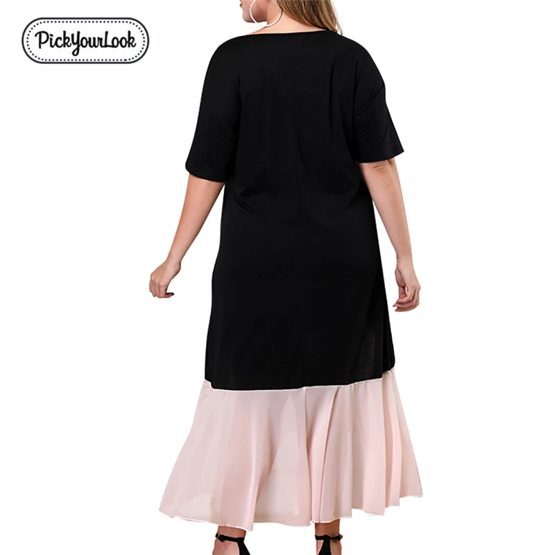 Pickyourlook женское платье размера плюс, Сетчатое, короткий рукав, летнее, лоскутное, элегантное, винтажное, женское платье макси, Ретро стиль, V Vestidos