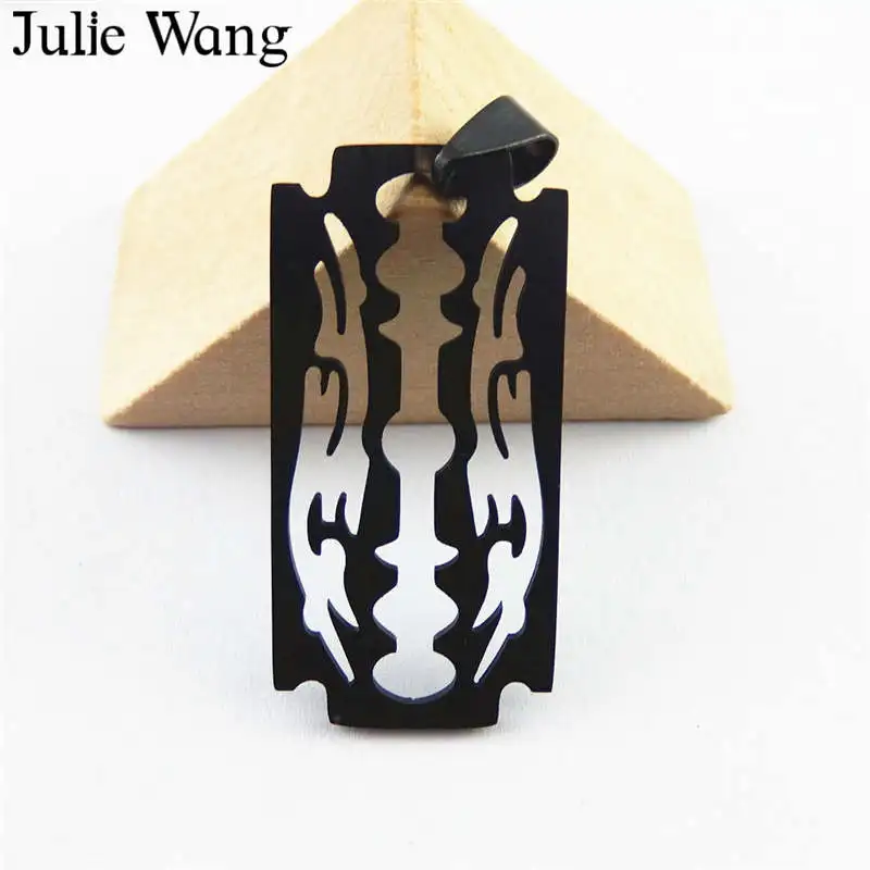

Julie Wang 1pcs Black Razor Bade Creative Stainless Steel Charms Necklace Pendants Findings Jewelry Making Accessories