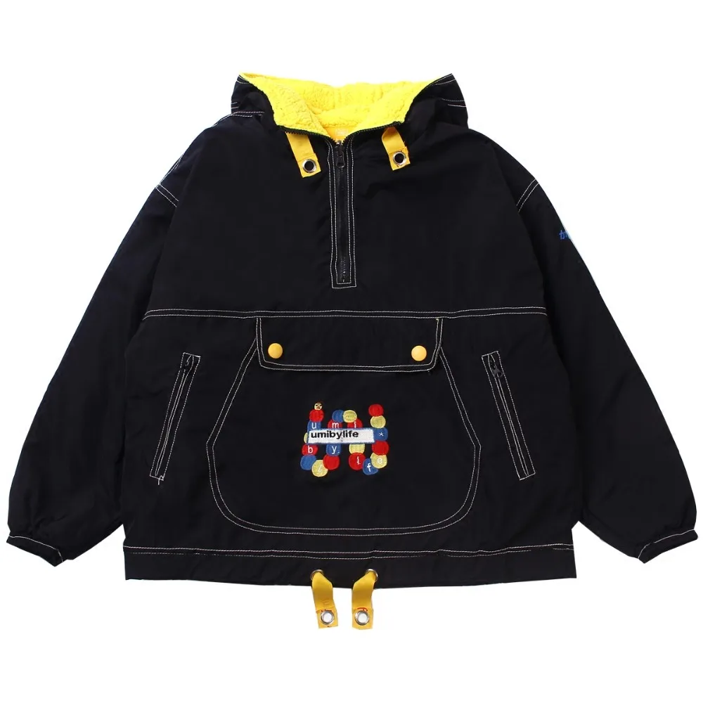 

Vintage Jacket Women Velvet Thicker Fleece Hooded Oversize Cotton-padded Coat Black Letter Embroidery Witnter Parkas Pullovers