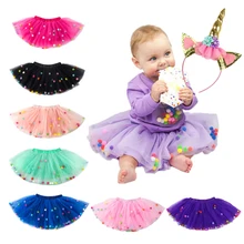 Юбка-пачка для девочек, темно-синяя юбка-пачка фиолетового цвета, праздничная юбка принцессы комплект с ободком для волос, детская юбка-пачка для девочек пышная мини-юбка-пачка в горошек с радугой розового цвета