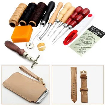 

High Quality 13Pcs Leather Craft Hand Stitching Sewing Tool Thread Awl Waxed Thimble Ki