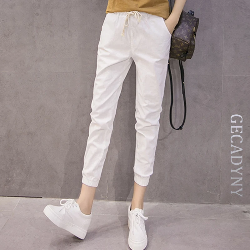 Fashion Cotton and Linen Pants Female Summer Loose Large Size Women Harem Pants Students/Girls Casual Candy Color Pants Capris