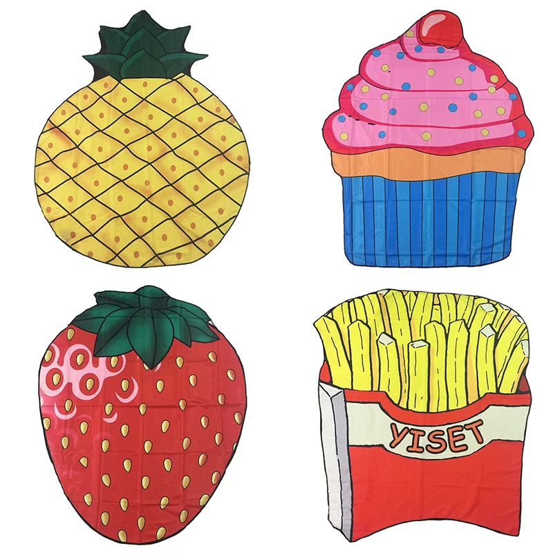 

2019 Summer Multifunction Beach Mat Strawberry Cake Pineapple Chips Outdoor Picnic Cushion Round Shower Towel Blanket Shawl