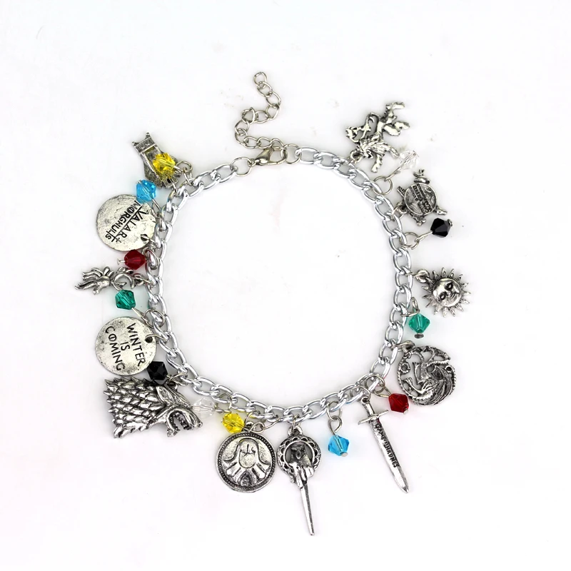 

Six Styles Star wars Alice In Wonderland Bracelet Doctor Who Game of Thrones Zelda Alloy Pendent Crystal beads Charm Bracelet
