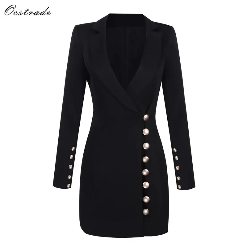 Ocstrade Black V Neck Long Sleeve Mini Fashion Bodycon Dress HB5731-Black | Женская одежда