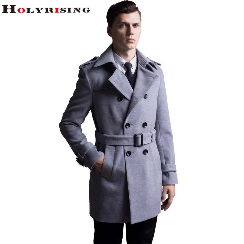 fashion mens cashmere coat artificial casual long double
