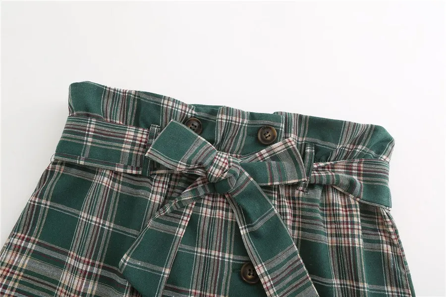 Gladiolus Harajuku Women Plaid Skirt Belt Tunic Button Decoration Green Empire Short Skirt 2019 Summer Mini Casual Skirts Womens (11)