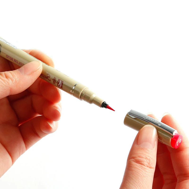 Billige 12 farben Wasserdicht Skizze Mikron Malerei Marker stift Farbige Aquarell Pinsel Stift Fineliner Pigma Zeichnung Anime