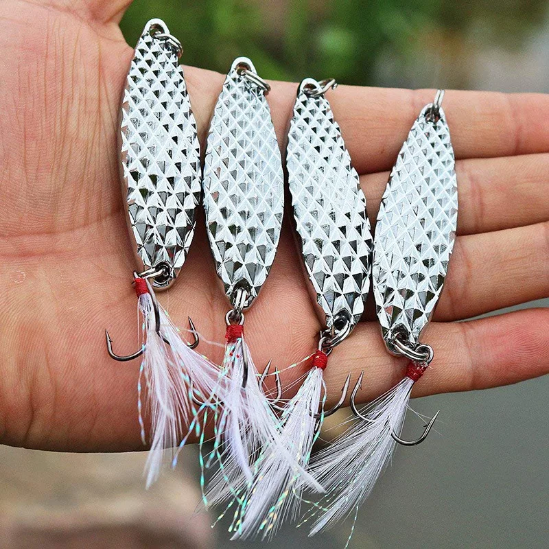 Spoons Hard Fishing Lures Treble Hooks Salmon Bass Metal Wobbler Crankbait Fishing Lure Baits Bass Walley Trout Tackle (6)
