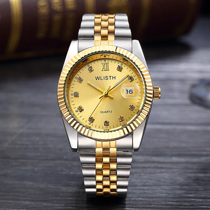 Люксовый Бренд Rolexable часы для пары модные женские водонепроницаемые кварцевые часы бизнес мужские Студенческие наручные часы Relogio Masculino - Цвет: Man gold