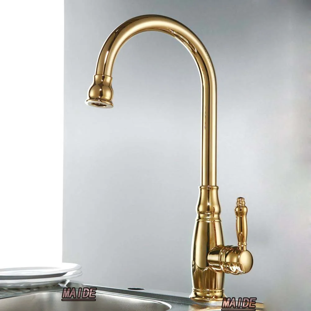 solid brass construction classic single handle high arc gold kitchen sink faucet with swivel spout titanium gold - Kitchen Sink Titanium solid brass construction classic single handle high arc gold kitchen sink faucet with swivel spout titanium gold - Kitchen Sink Titanium