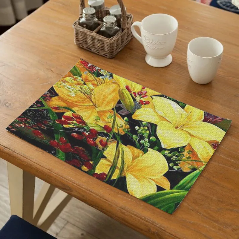 

Flower Pattern Kitchen Placemat Dining Table Mat Drink Coaster Bowl Cup Mats Home Decor Place Mats Pads Tea Party Decorations