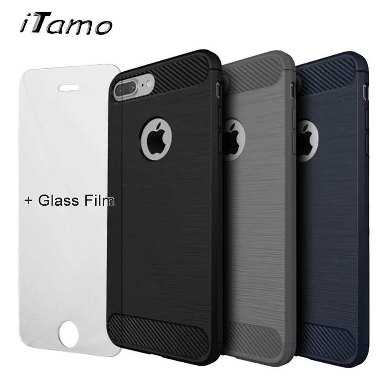 Excellent Grip Cover Case + Temper Glass film for iPhone 5 SE 6 s 7 plus Slim Durable Shock-Absorption Anti-Scratch |