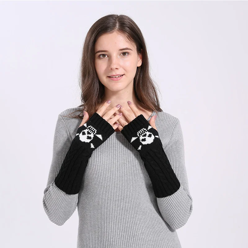 Women's winter knitted fingerless wool gloves warm solid elastic half gloves ladies knit women's half long cashmere gloves
