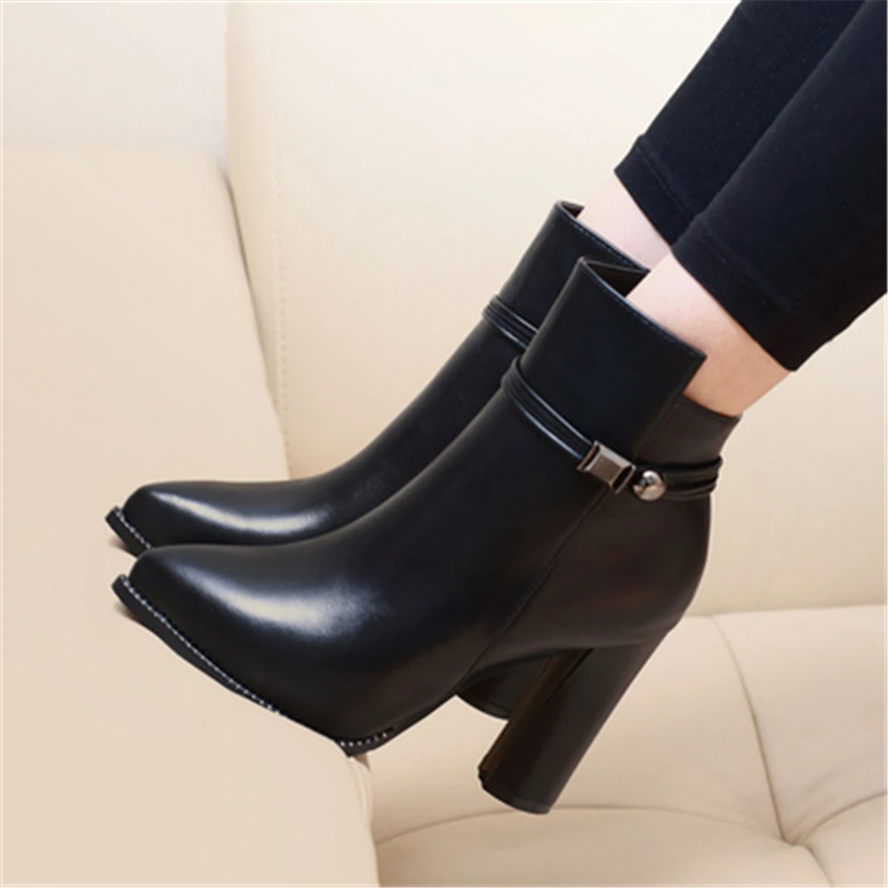 

Winter women boots and velvet autumn thick with pointed high heels Martin boots female British wind short Women's shoes boots
