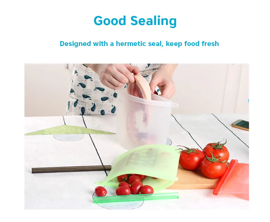 Reusable Silicone Food Bag Fresh Hermetic Fruit Meat Storage Bag Refrigerator Zipper Packing Bags Broth Frozen Kitchen Organizer