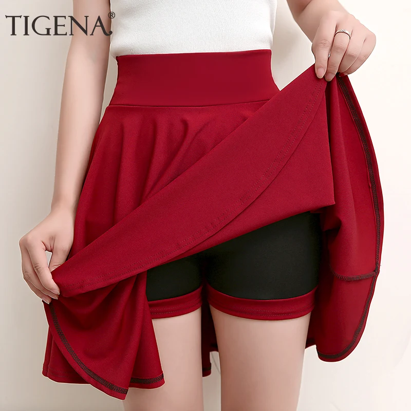 TIGENA Plus Size Mini Shorts Skirts Women 2019 Casual A-line High Waist Pleated Skirt Female School Girl Skater Skirt Black Blue TIGENA Plus Size Mini Shorts Skirts Women 2019 Casual A-line High Waist Pleated Skirt Female School Girl Skater Skirt Black Blue