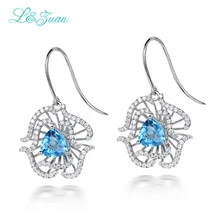 l&zuan S925 Silver Women’s drop earrings 2.66ct Topaz Natural Blue Gemstones Trendy flower Fine Jewelry Gift