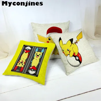 

Japanese Anime Cushion Cover 43*43cm Kawaii Pokemon Design Side Print Linen Home Bedroom Sofa Car Seat Decor Throw Pillow Cases