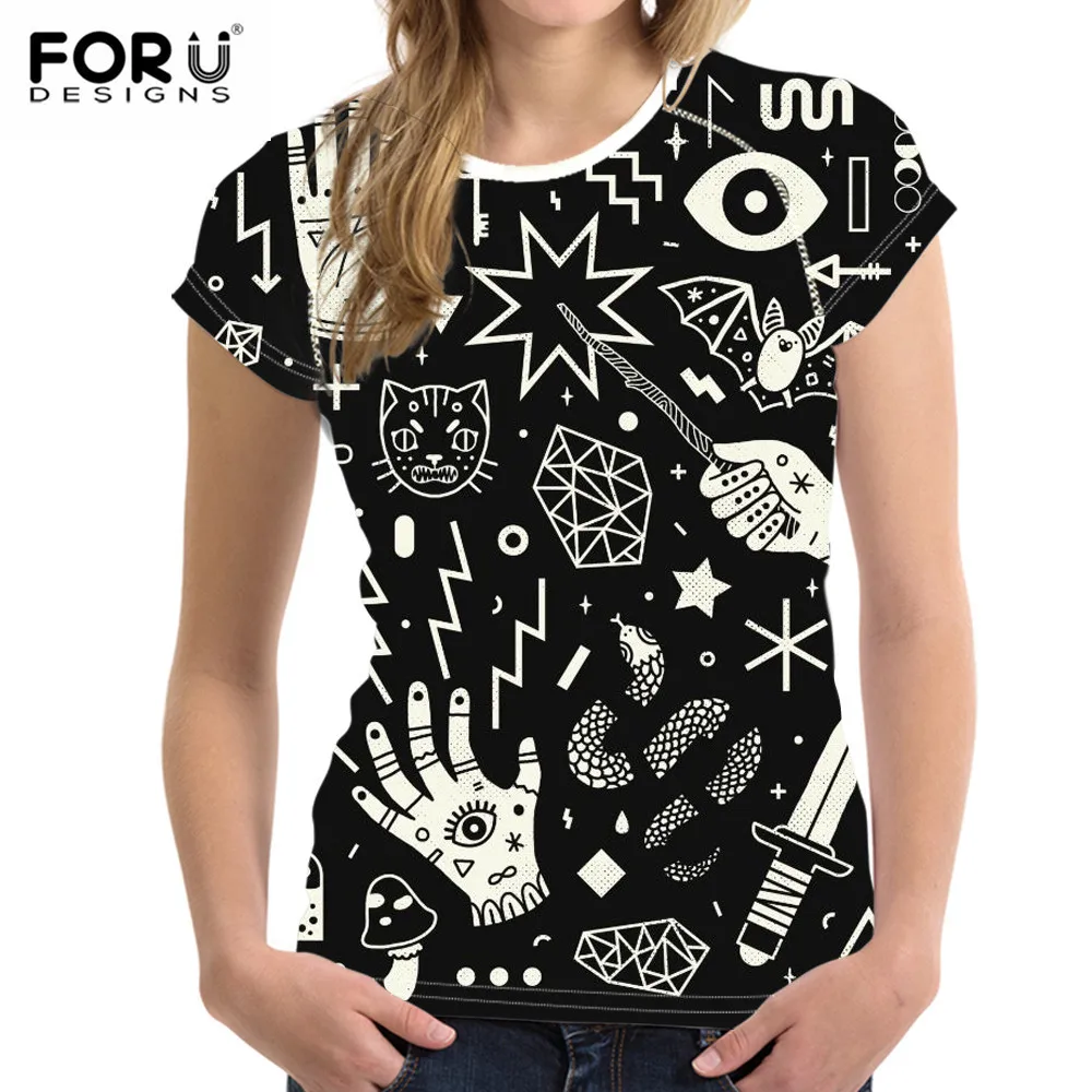

FORUDESIGNS 2018 Women Fashion T-shirt SpellBound Witchcraft Ouija Crafty Printed Short Sleeve Female Top Tee Girls Causal Cloth