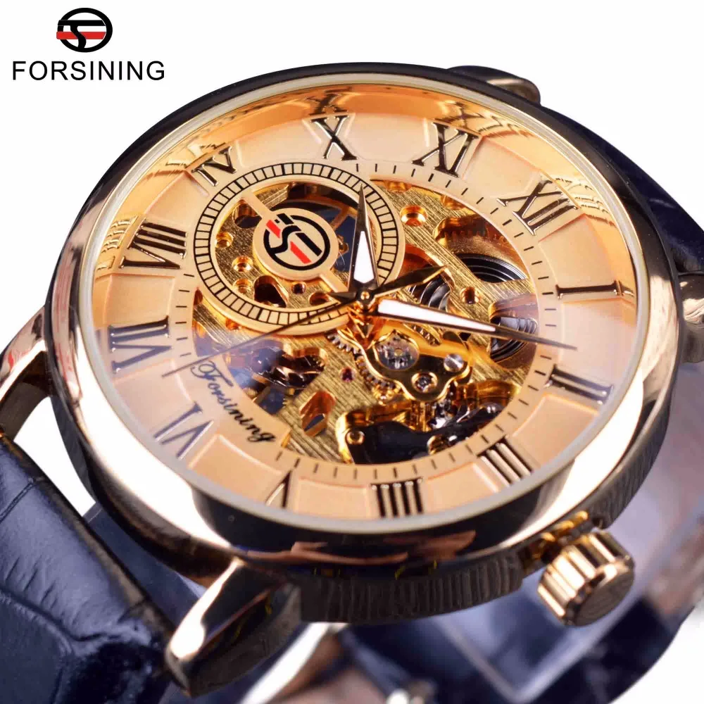 

Forsining Men Watch Top Brand Luxury Transparent Roman Retro Series 3D Logo Designer Dial Mechanical Male Skeleton Wrist Watch