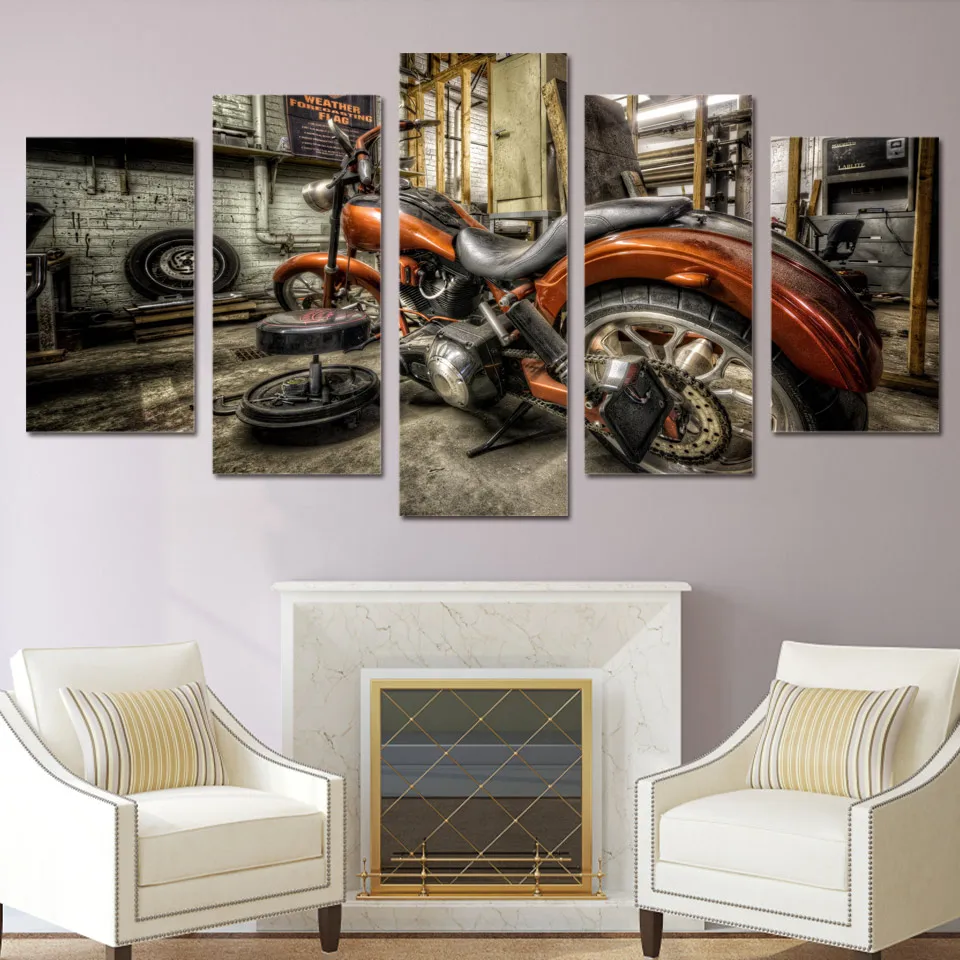 5 piece canvas art motorcycle race HD print wall pictures for living