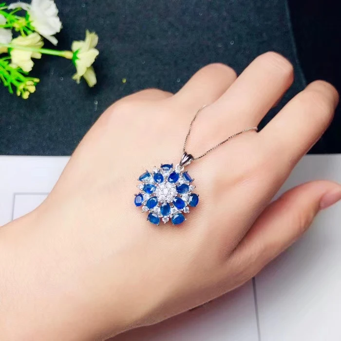  Collier pendentif en pierres précieuses naturelles saphir bleu collier pendentif en argent S925