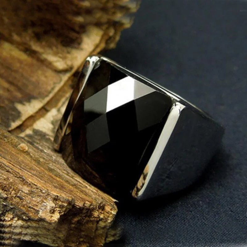 Винтажное дизайнерское кольцо из нержавеющей стали с красным или черным ониксом