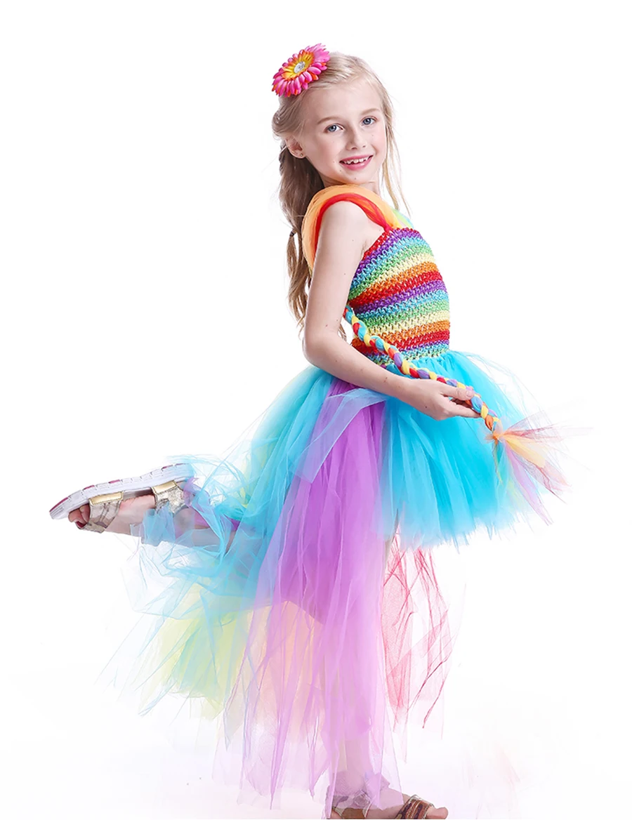 Candy Rainbow Tutu Dress and Daisy Hair Clip Set Girl Birthday Party Dress Easter Halloween Costumes Kids Pageant Ball Gown (9)