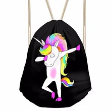 ThiKin Funny Colorful Cartoon Unicorn Panda Dabbing Print Women Men Drawstrings Bags Softback Storage Bags Beach Backpacks