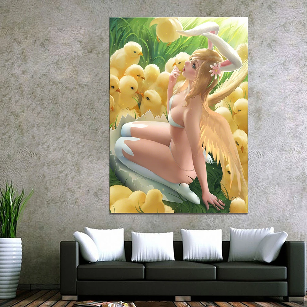 

Canvas Prints 1 Piece Charmin Bunny Sexy Girl Painting Anime Wall Art Modular Classic Pictures Poster Kids Room Decoration