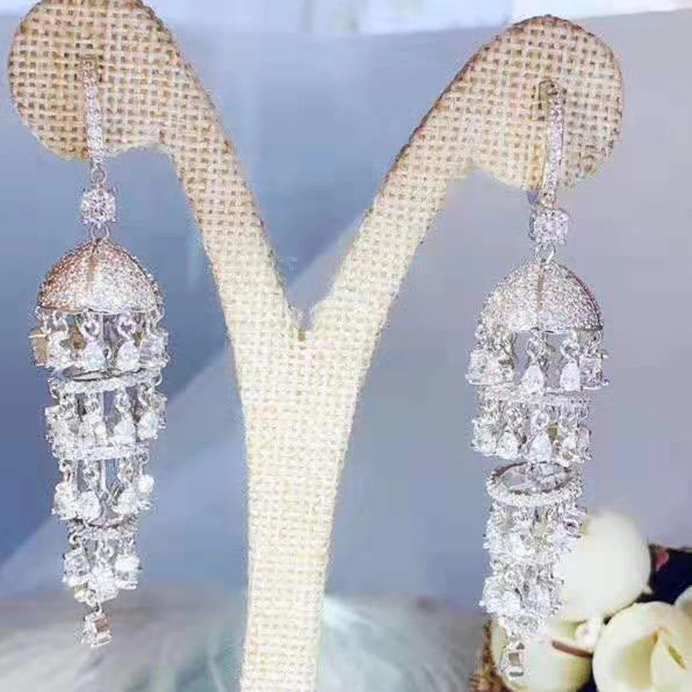 HIBRIDE New Arrival AAA Cubic Zircon Pave Long Drop Tassel Earrings for Women Pendientes Mujer Brincos Party Jewelry E-14 - Image 2