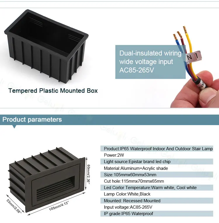 Крытый и открытый IP65 водонепроницаемый настенный светильник лестницы, led шаг лампы 2 Вт вход AC85-265V теплый, холодный белый