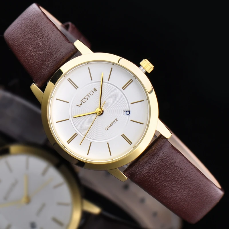 2016 WHESTCHI watches women qulity mens quartz watch leather fashion dress business waterproof women watchwhes