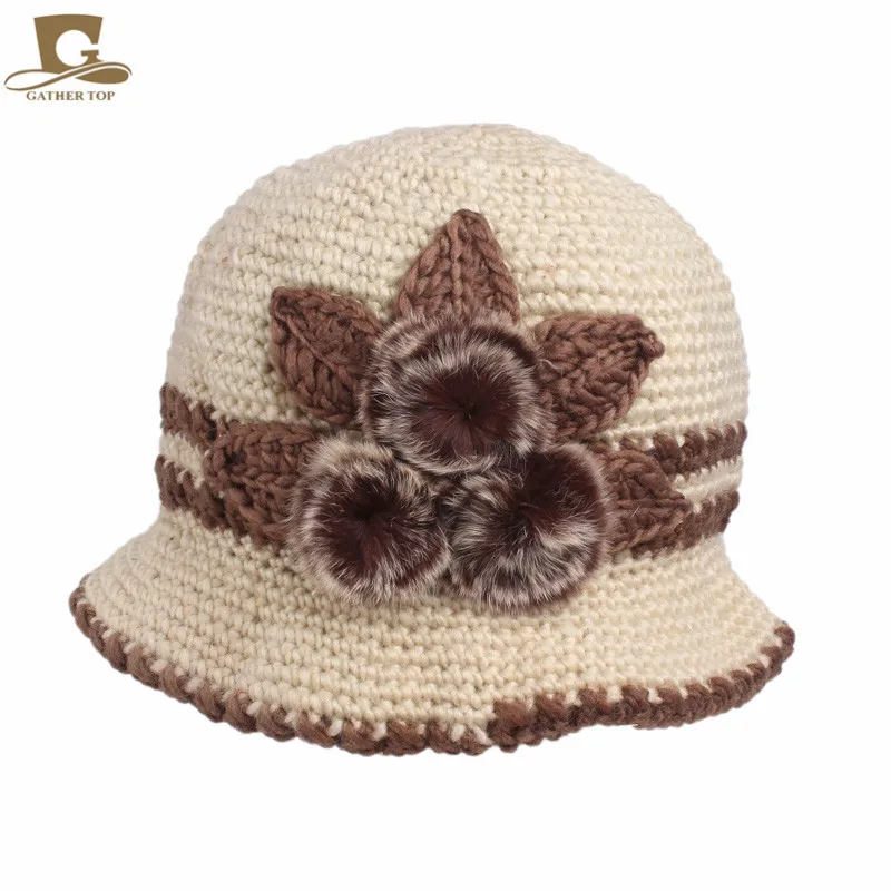 Winter women crochet bucket hat knit 