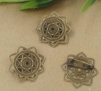 

100pcs/lot 30mm antique bronze flower filigree wrap brooch