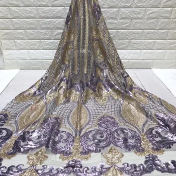 

Wholesale price sequins french lace fabric purple gold white African lace fabric pretty tulle laces for party /wedding Christmas