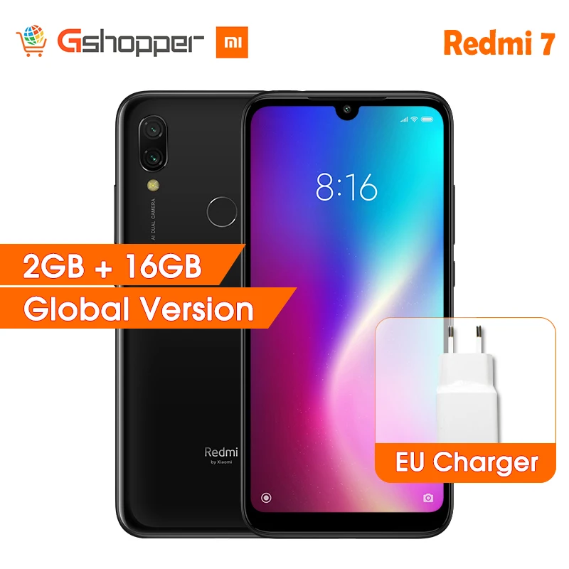 

Global Version Global Version Xiaomi Redmi 7 2GB RAM 16GB ROM Mobile Phone Snapdragon 632 Octa Core 12MP 6.26" 4000mAh Battery