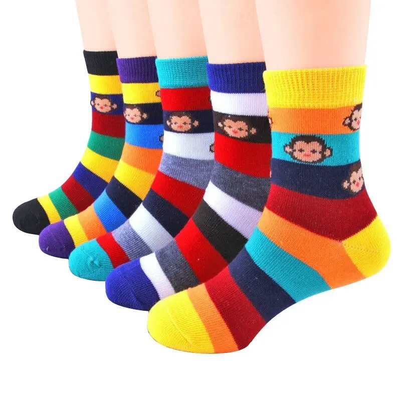 Kids Socks 5 Pairs/Lot Girls Winter Autumn Striped Socks Unisex Kids Socks Children Boy Winter Cotton 1Y-12Y 6 7 10 12