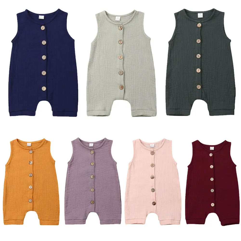 

Infant Baby Boys Girls Cotton Linen Romper Buttons Sleeveless Jumpsuit Summer Clothes Outfit